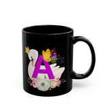 Ιnitial of name with swan 11oz Black Mug