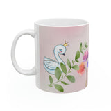 Swan  colorful flowers White Ceramic Mug