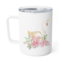 Swan and Flowers Insulated Coffee Mug, 10oz