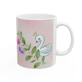 Swan  colorful flowers White Ceramic Mug