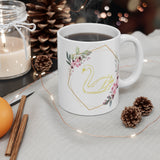 Golden Swan in Border of Flower White Mug