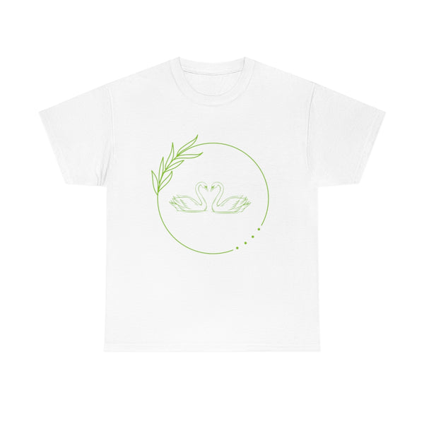 Beautiful Green Circle with Swans Unisex Heavy Cotton Tee