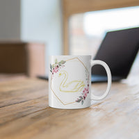 Golden Swan in Border of Flower White Mug