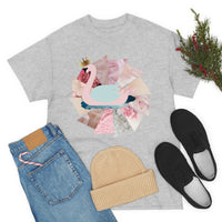 Pink Swan With Golden Crown Unisex Heavy Cotton Tee