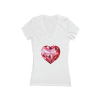 Women's Jersey Short Sleeve Deep V-Neck Tee Red Heart Desing