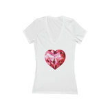 Women's Jersey Short Sleeve Deep V-Neck Tee Red Heart Desing