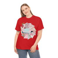 Pink Swan With Golden Crown Unisex Heavy Cotton Tee