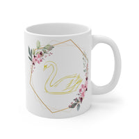 Golden Swan in Border of Flower White Mug