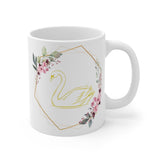 Golden Swan in Border of Flower White Mug