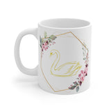 Golden Swan in Border of Flower White Mug