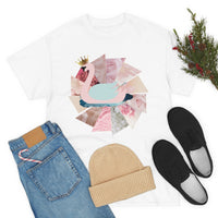 Pink Swan With Golden Crown Unisex Heavy Cotton Tee