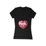 Women's Jersey Short Sleeve Deep V-Neck Tee Red Heart Desing